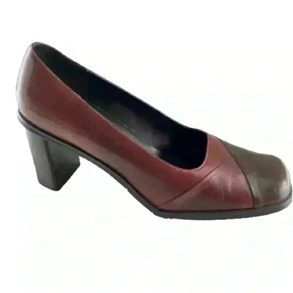 LUCA FERRI VINTAGE LEATHER BLOCK HEEL SQUARE TOE BROWN  BURGUNDY SHOES SIZE 9M - Picture 13 of 13